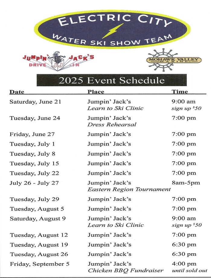 2025 Water Ski Show Schedule