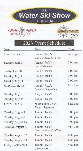 2023 Water Ski Show Schedule